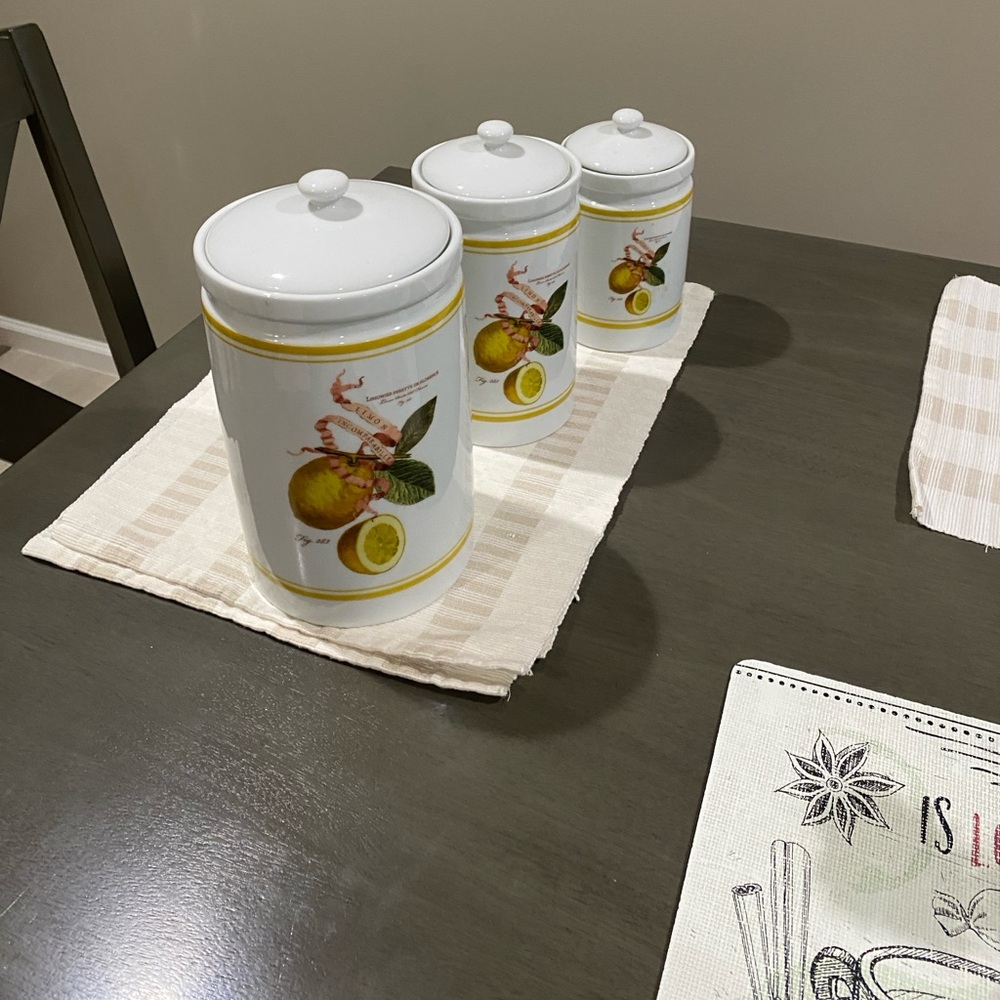 Lemon Print Ceramic Canister Set.  Williams and Sonoma